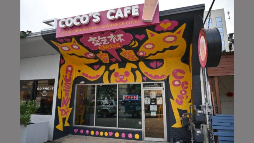This image shows a storefront image of the Guadalupe location of CoCo’s Cafe