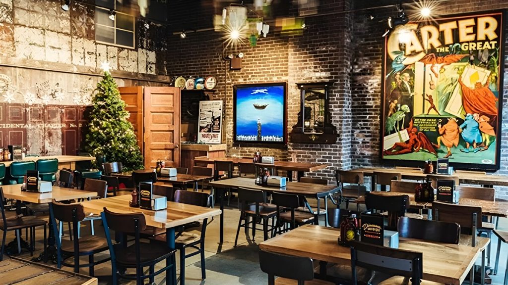Inside the retro setting of Dinosaur Bar-B-Que restaurant