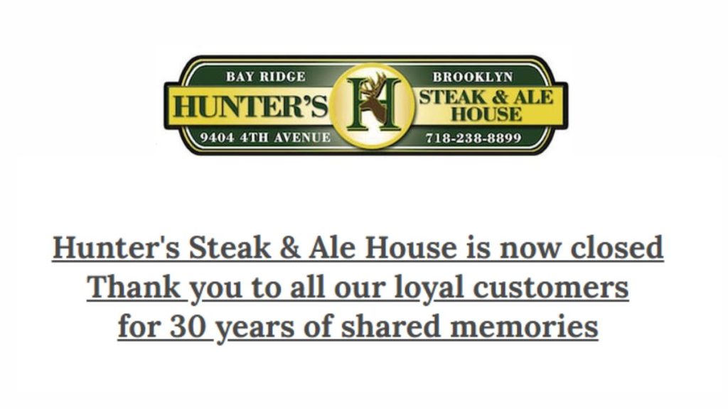 Hunter’s Steak and Ale House’s closure note screenshot