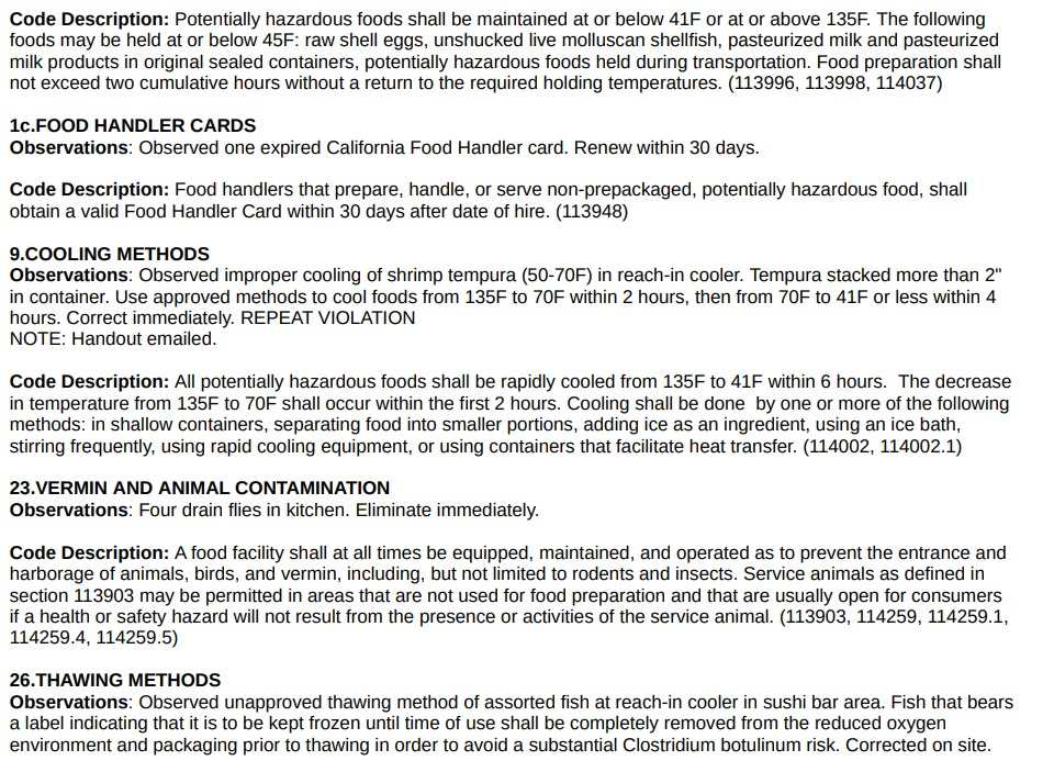 Naoki Japanese Cuisine inspection report screenshot
