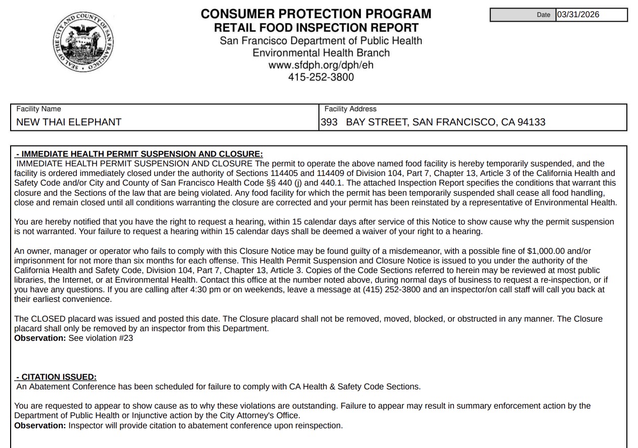 The report mentioned raw meats, chicken, and fish were stored together on the same shelf.