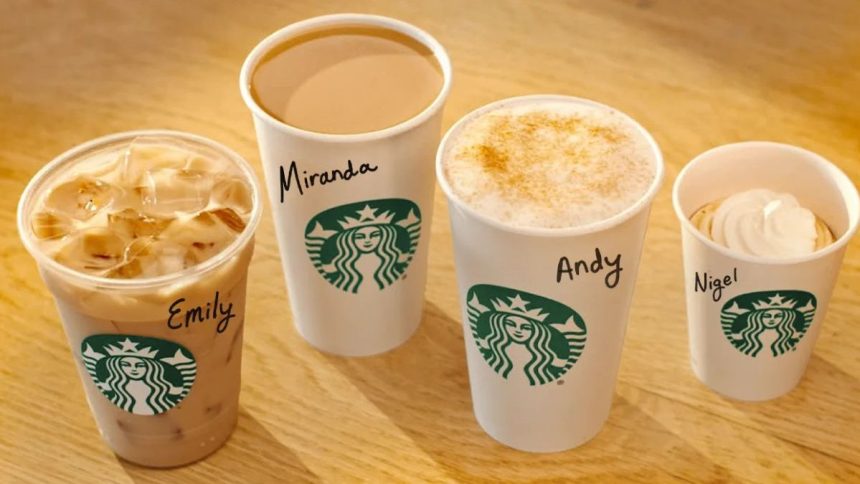 This image shows four new drinks at Starbucks inspired by The Devil Wears Prada 2