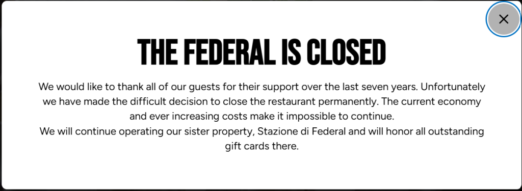 The Federal closing notice