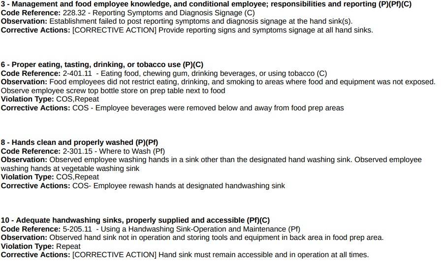 Screenshot of the violations