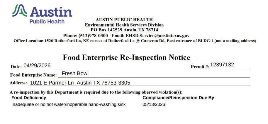 Screenshot of the reinspection date