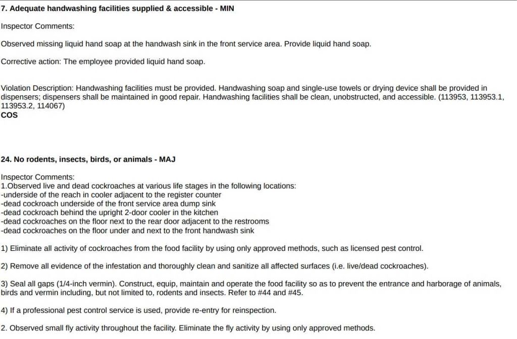 Screenshot of the violations