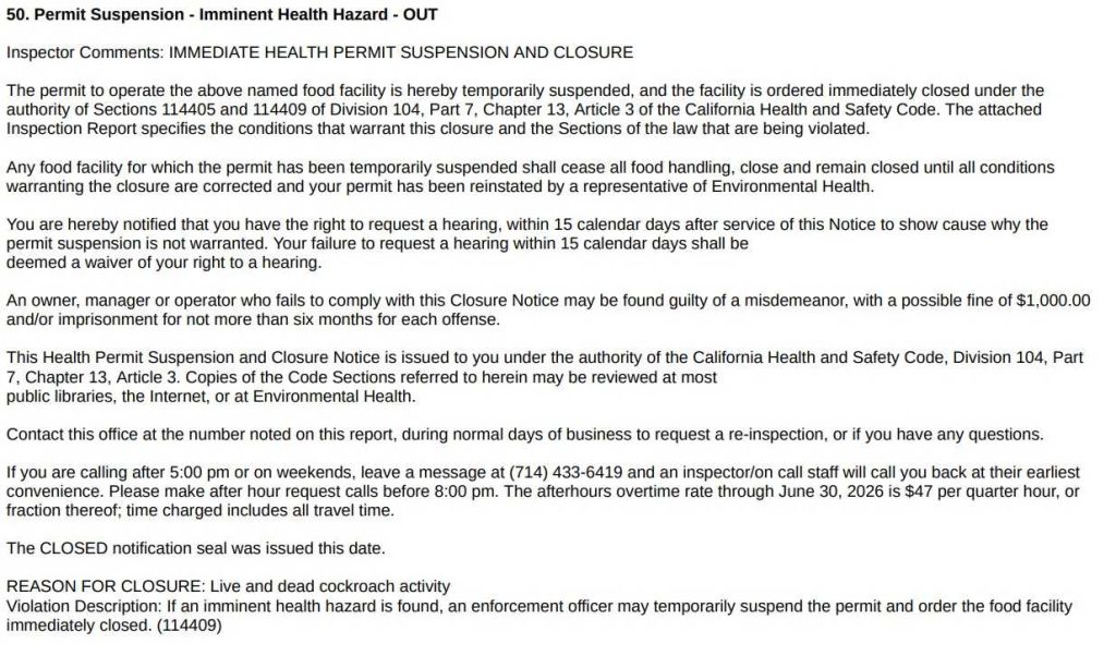 Screenshot of the permit suspension comments