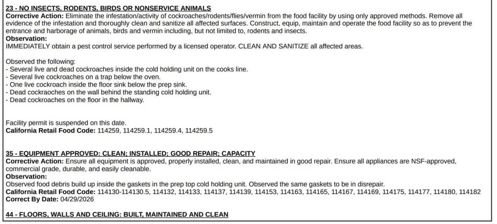 Persis Biryani Indian Grill inspection offiical report screenshot
