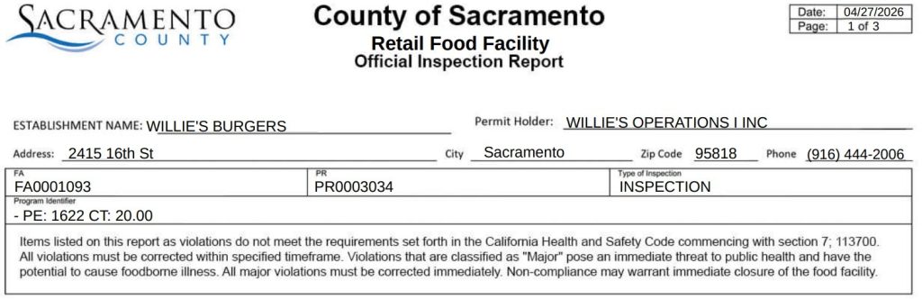 Inspection report screenshot