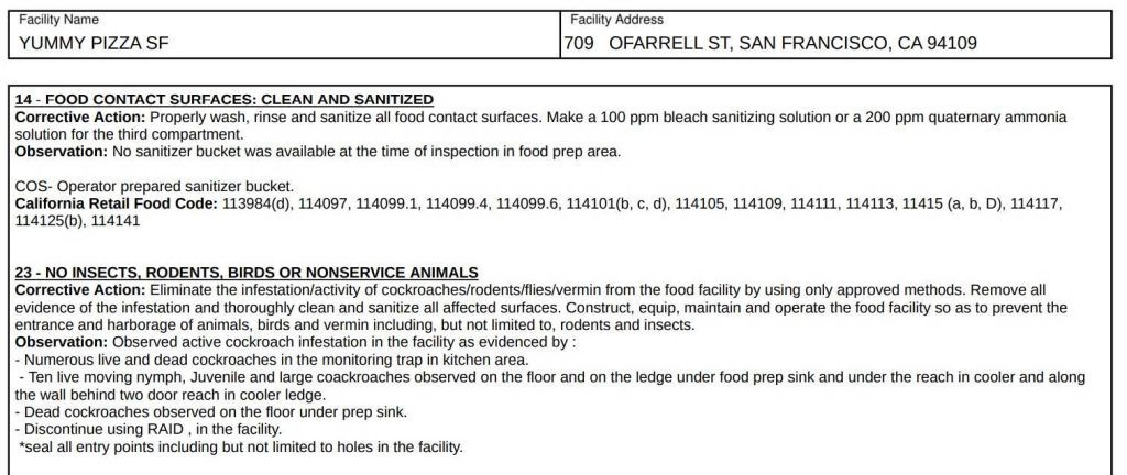 Screenshot of the violations