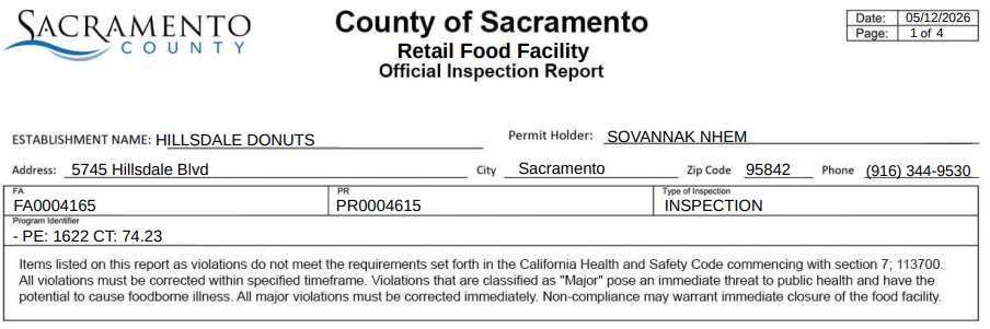 Screenshot of inspection report