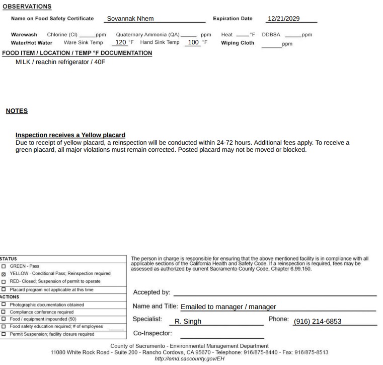 Hillsdale Donuts inspection report screenshot
