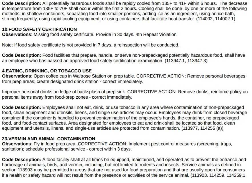 Screenshot of the violations