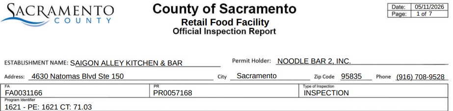 Saigon Alley Kitchen and Bar inspection report screenshot