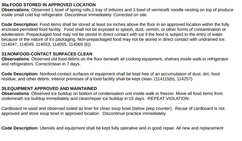Saigon Alley Kitchen and Bar's health code violations