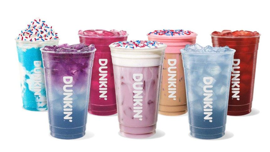 This image shows drinks offered through the latest festive lineup of Dunkin’
