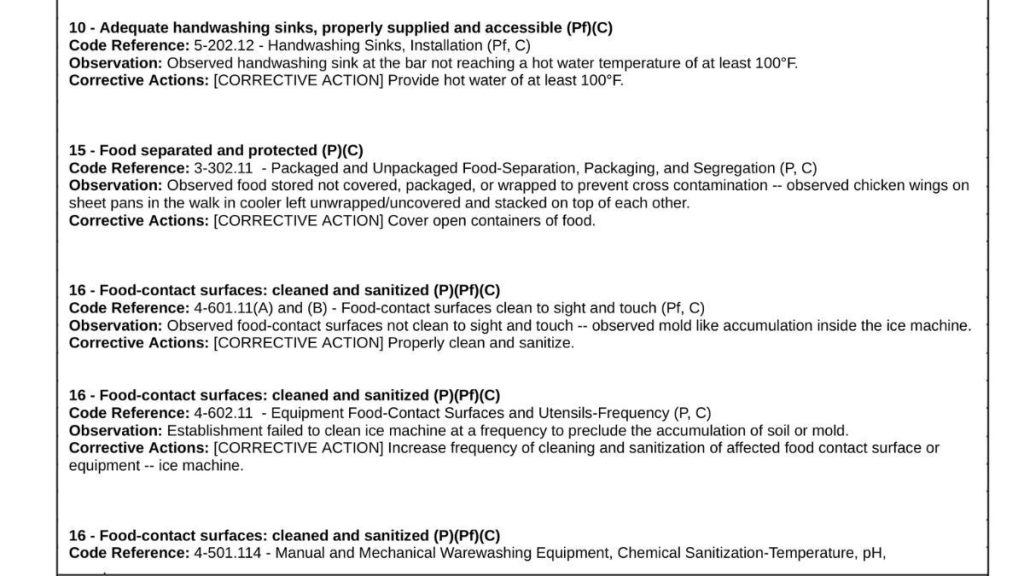 Screenshot of the violations