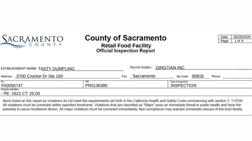 Screenshot of the Tasty Dumpling Inspection report