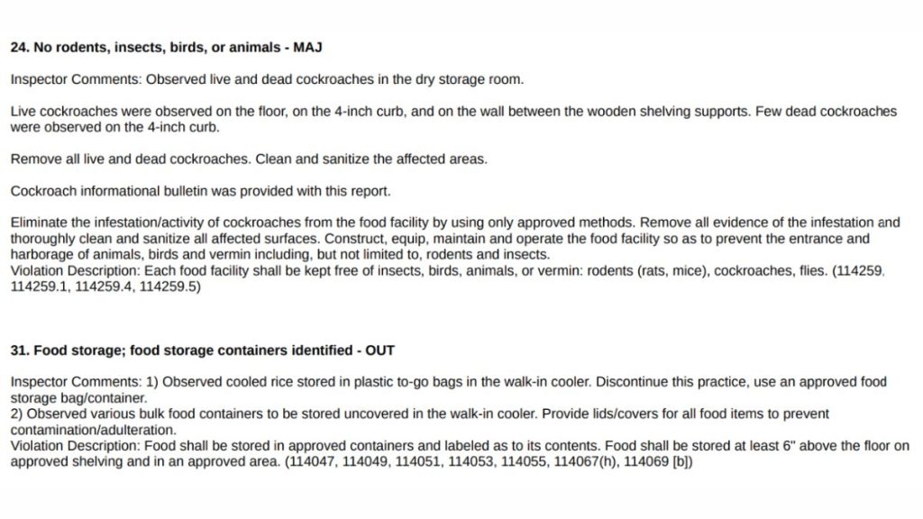 Screenshot of the violations