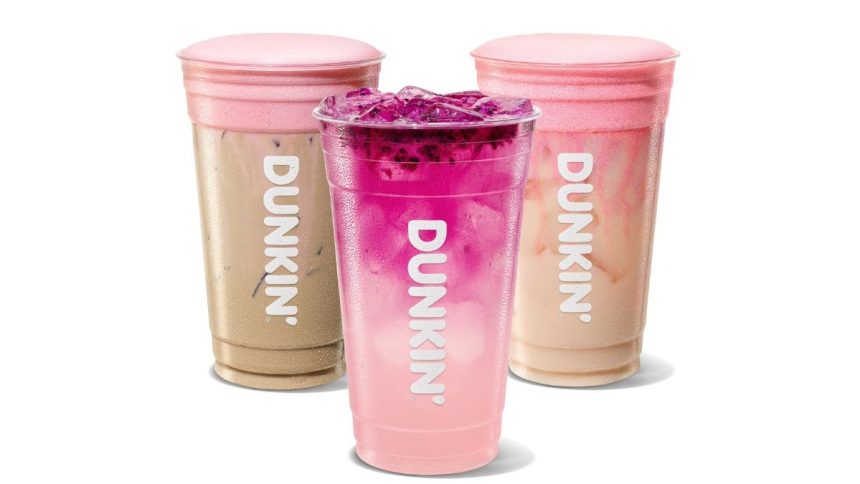 Image of pink-themed beverages at Dunkin’ (news.dunkindonuts.com)