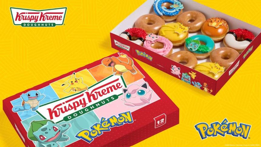 This image shows the new Pokémon-themed doughnuts by Krispy Kreme