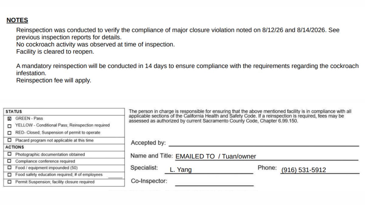 Pho Basil reinspection report image