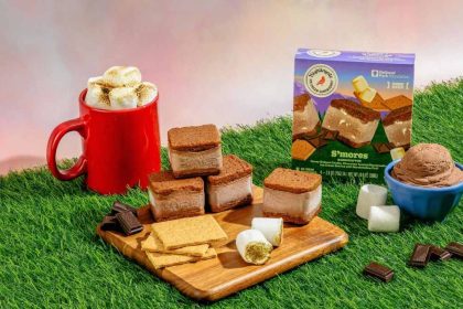 This image shows the newly launched S'mores Ice Cream Sandwich