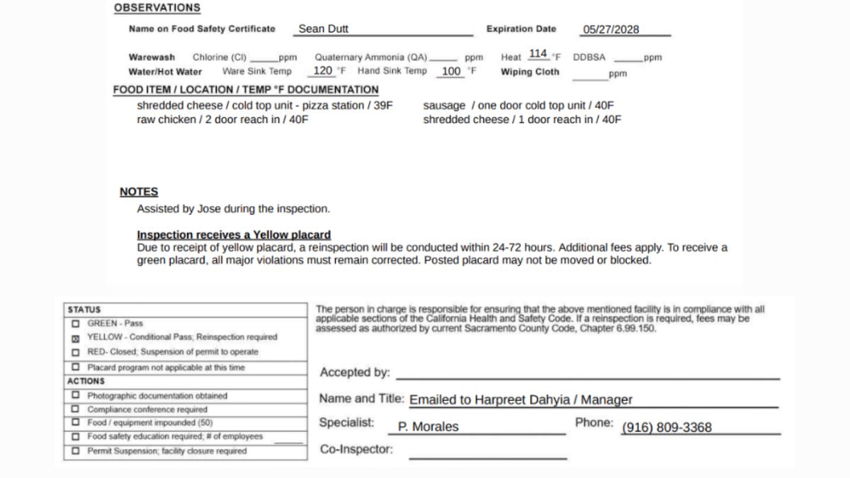 Screenshot of the follow-up inspection comments
